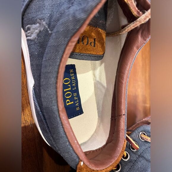 Polo Ralph Lauren Mens Navy Herringbone leather laces Size 8 - Picture 12 of 15